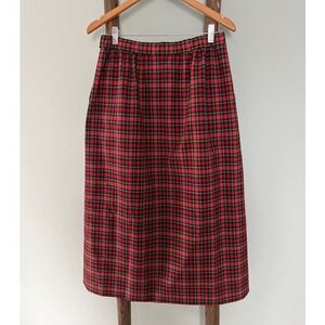 Pendleton Plaid Midi Skirt Pure Virgin  Wool  A-Line  Red Black Size 12